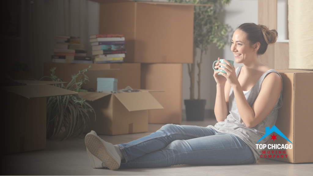 Professional movers loading a moving truck in downtown Chicago