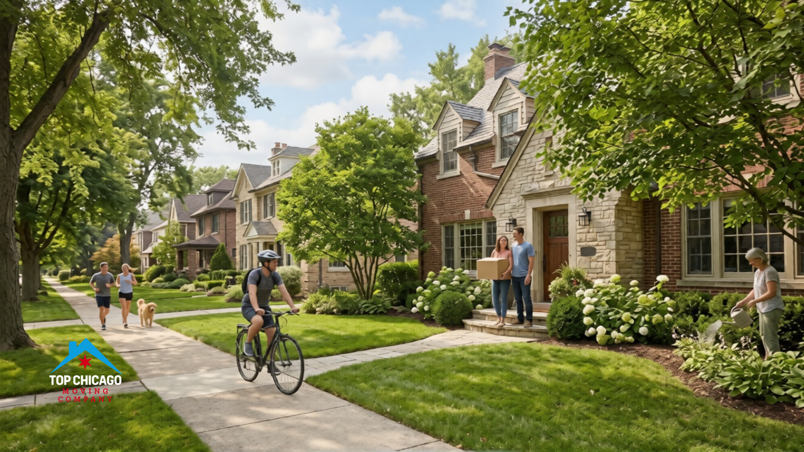 Tree-lined residential street in a charming Chicago North Shore suburb, showcasing Wilmette, Evanston, or Highland Park.
